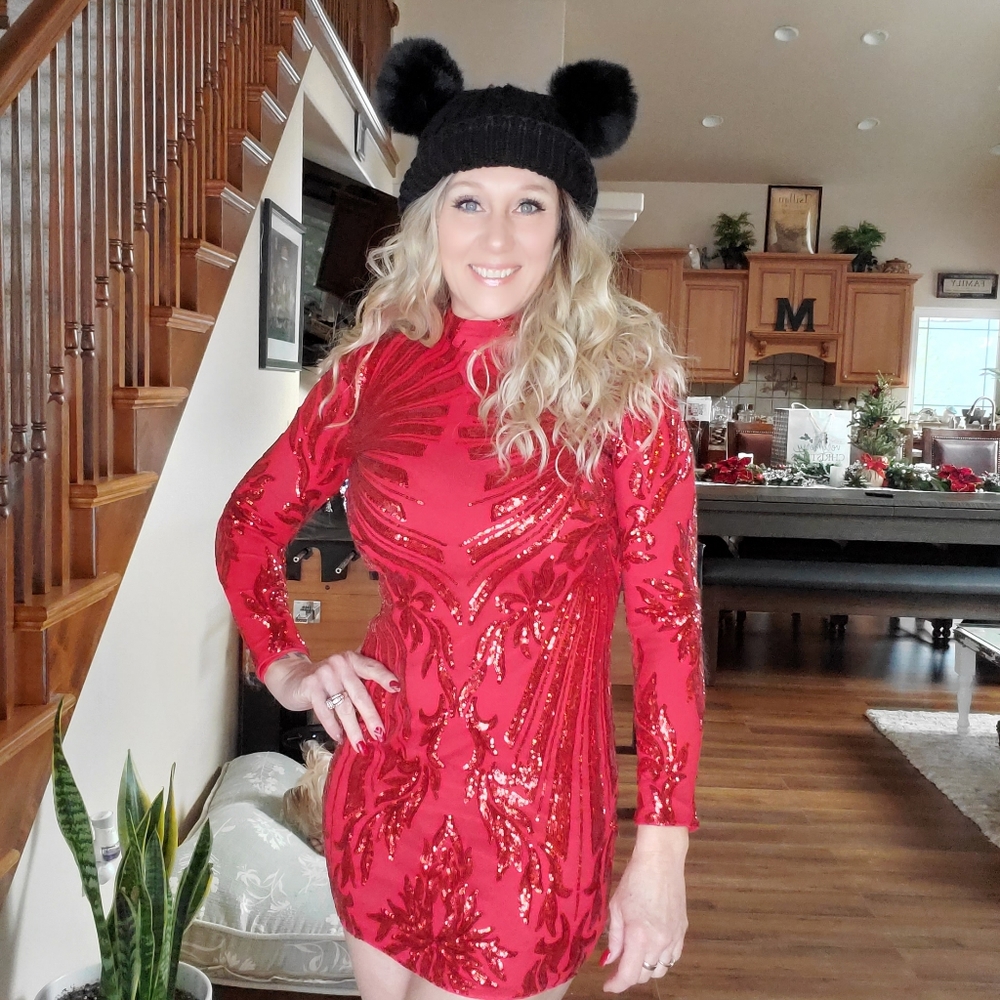 Banjul sequin RED New Years Mini Dress